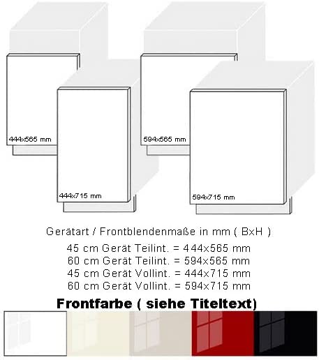 Geschirrspülerfront 565 x 444 mm, Weiss Frontblende Tür 19mm voll-, teilintegriert oder n. Maß - Tischlerware Qualität aus Deutschland